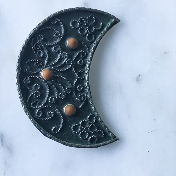 Jewelry - Genuine coral moon pin sterling silver